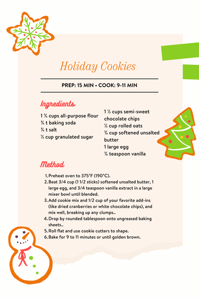 Holiday Cookie Printable Sheet