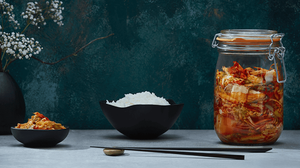Five Star Kimchi in a Le Parfait glass jar.