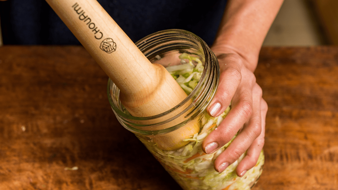 Herbs de Provence small-batch sauerkraut in a Le Parfait glass jar.