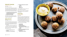 Load image into Gallery viewer, Fermented Vegetables book interior - Radicchio Tapenade, Baba Ganoush, and Kraut Balls recipes with a photo of kraut balls.