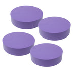 Four violet Le Parfait plastic screw-top jar lids with embossed logo, angled product shot.
