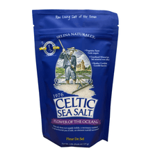 Load image into Gallery viewer, Celtic Sea Salt Flower of the Ocean Fleur de Sel in a 1 lb blue Selina Naturally pouch.