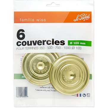 Le Parfait Familia Wiss 6-pack 100mm screw-lids retail bag - fits 350, 500, 750, and 1000ml terrines.