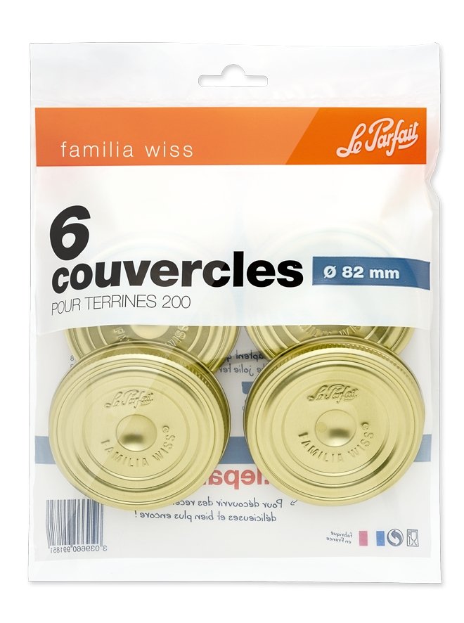 Le Parfait Familia Wiss 6-pack 82mm screw-lids retail bag - fits 200ml terrines.