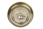 Inside view of a gold Le Parfait Familia Wiss metal screw lid showing the threaded ring.