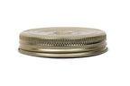 Single gold Le Parfait Familia Wiss metal screw lid in 82mm size - side profile on white.