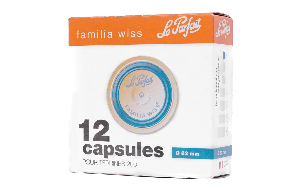 Le Parfait Familia Wiss 12-capsules retail box in 82mm size - for terrines 200ml.