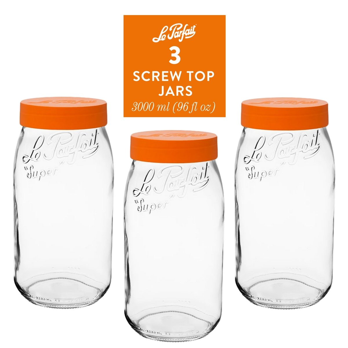 Le Parfait Screw Top Jars – Large French Glass Jars For Pantry Storage  Preserving Bulk Goods, 3 pk MIX / 64 fl oz - Metro Market